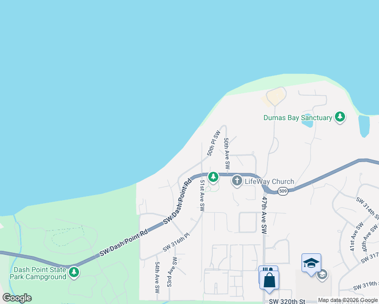 map of restaurants, bars, coffee shops, grocery stores, and more near 5104 Southwest 311th Place in Federal Way