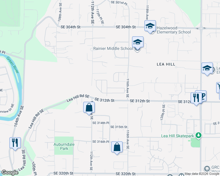 map of restaurants, bars, coffee shops, grocery stores, and more near 31101 116th Avenue Southeast in Auburn