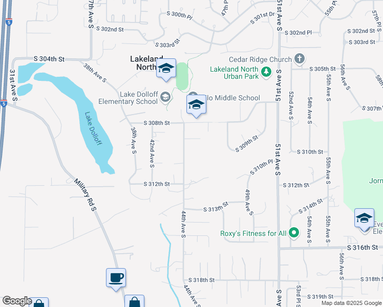 map of restaurants, bars, coffee shops, grocery stores, and more near 31006 44th Avenue South in Auburn