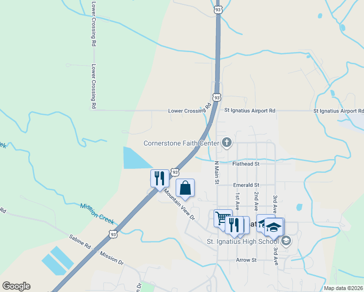 map of restaurants, bars, coffee shops, grocery stores, and more near 77341 U.S. 93 in Saint Ignatius