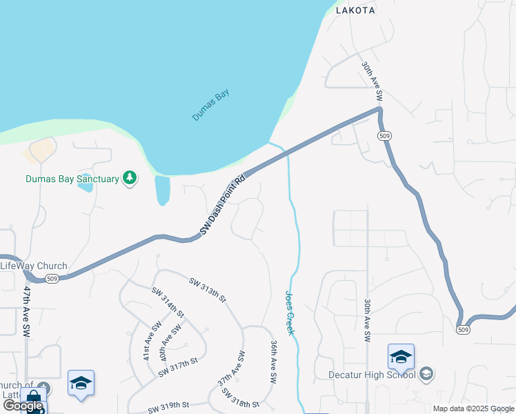map of restaurants, bars, coffee shops, grocery stores, and more near 3620 Southwest 309th Street in Federal Way
