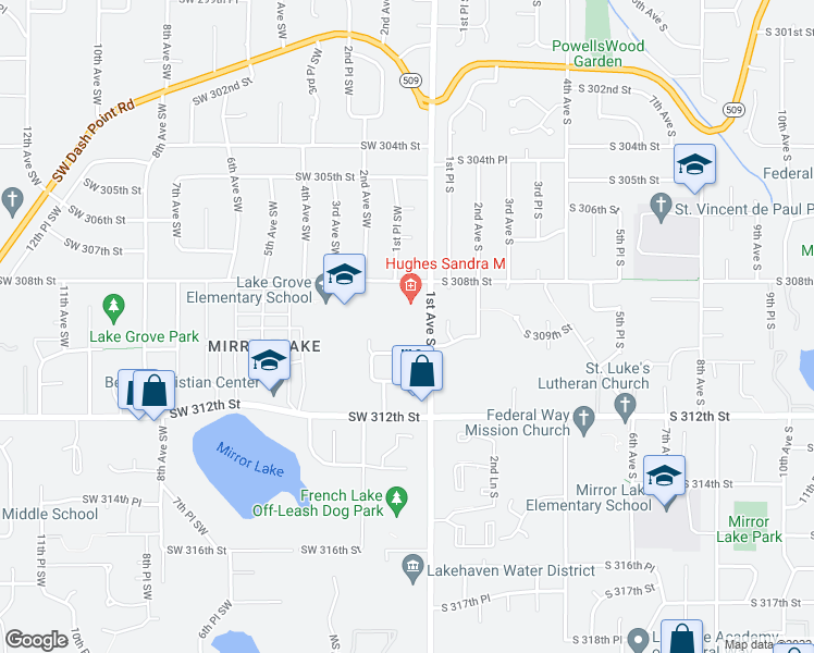 map of restaurants, bars, coffee shops, grocery stores, and more near 30911 1st Avenue South in Federal Way