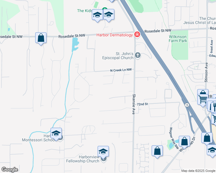 map of restaurants, bars, coffee shops, grocery stores, and more near 4904 Eagle Creek Lane in Gig Harbor