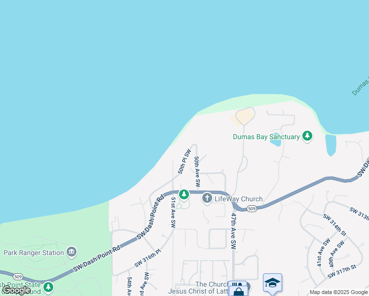 map of restaurants, bars, coffee shops, grocery stores, and more near 30855 50th Place Southwest in Federal Way