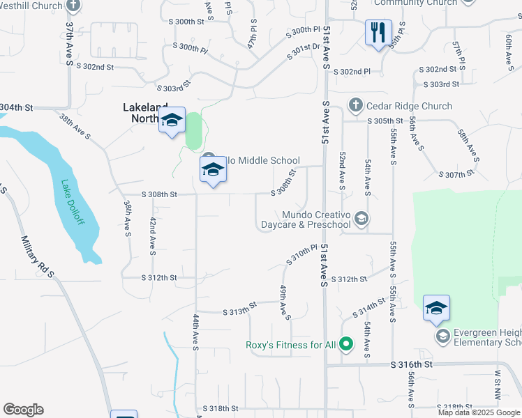 map of restaurants, bars, coffee shops, grocery stores, and more near 30831 47th Avenue South in Auburn