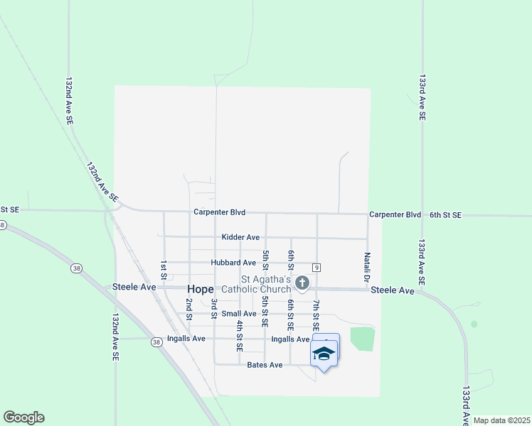 map of restaurants, bars, coffee shops, grocery stores, and more near Carpenter Boulevard in Hope