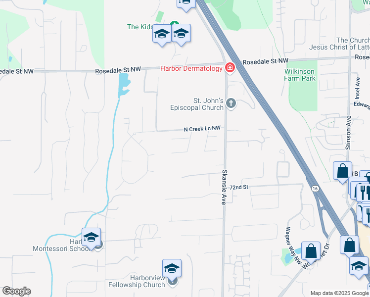 map of restaurants, bars, coffee shops, grocery stores, and more near 4904 Eagle Creek Lane in Gig Harbor