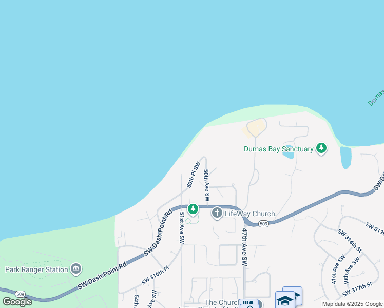 map of restaurants, bars, coffee shops, grocery stores, and more near 30855 50th Place Southwest in Federal Way