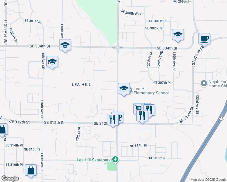 map of restaurants, bars, coffee shops, grocery stores, and more near 30819 124th Avenue Southeast in Auburn