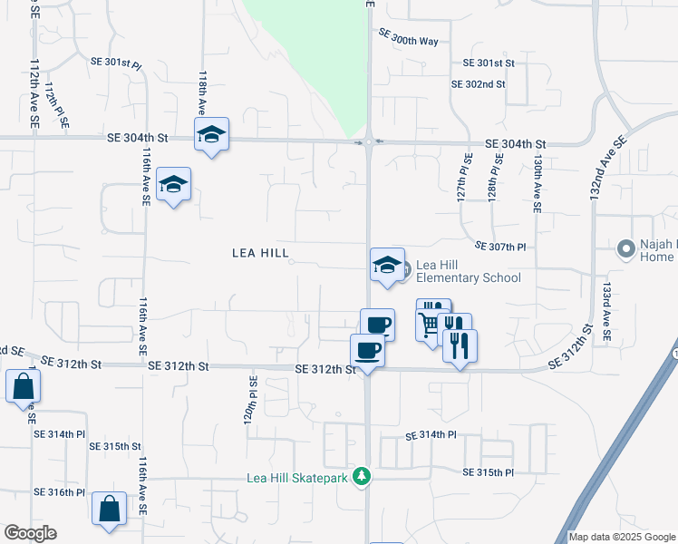 map of restaurants, bars, coffee shops, grocery stores, and more near 12226 Southeast 310th Street in Auburn
