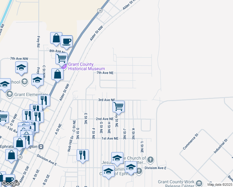 map of restaurants, bars, coffee shops, grocery stores, and more near 811 5th Avenue Northeast in Ephrata