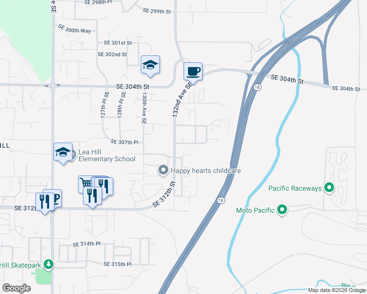 map of restaurants, bars, coffee shops, grocery stores, and more near 13207 Southeast 307th Street in Auburn