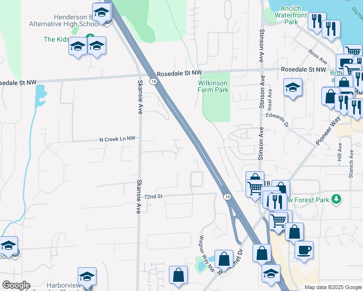 map of restaurants, bars, coffee shops, grocery stores, and more near 4305 Lupine Court in Gig Harbor