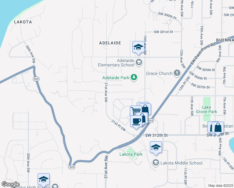 map of restaurants, bars, coffee shops, grocery stores, and more near 1922 Southwest 307th Street in Federal Way