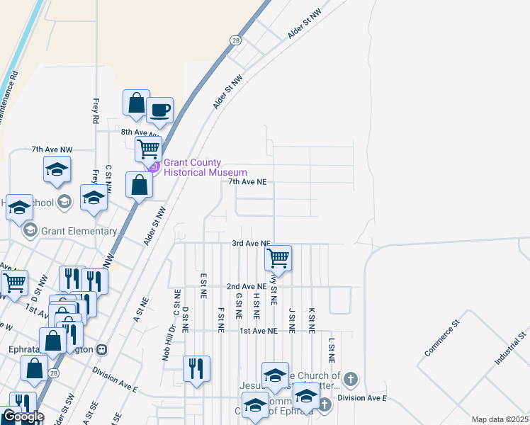 map of restaurants, bars, coffee shops, grocery stores, and more near 811 5th Ave NE in Ephrata