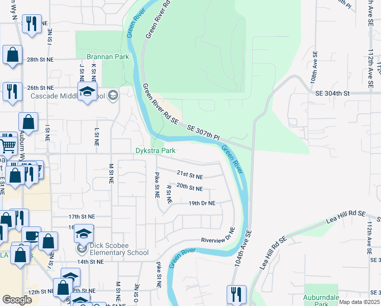 map of restaurants, bars, coffee shops, grocery stores, and more near 1704 22nd Way Northeast in Auburn
