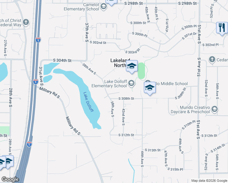 map of restaurants, bars, coffee shops, grocery stores, and more near 3820 South 307th Place in Auburn