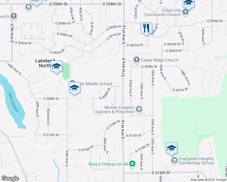 map of restaurants, bars, coffee shops, grocery stores, and more near 30811 50th Avenue South in Auburn