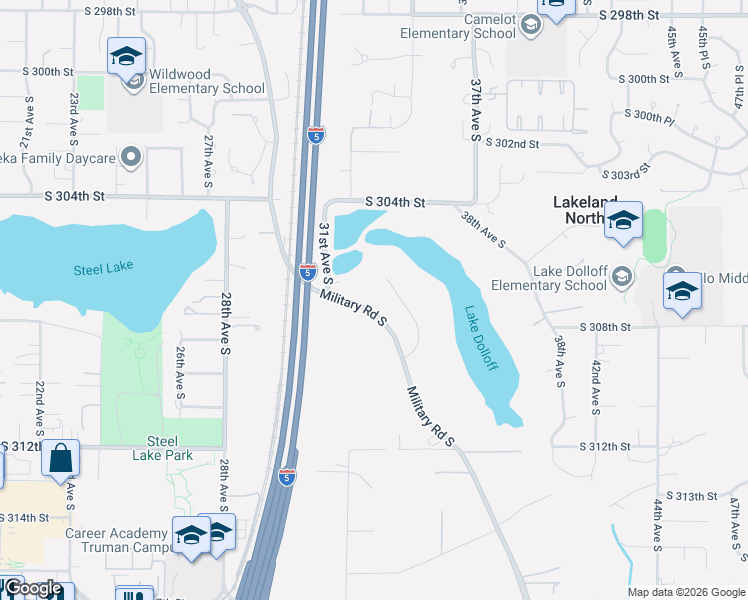 map of restaurants, bars, coffee shops, grocery stores, and more near 30655 34th Place South in Auburn