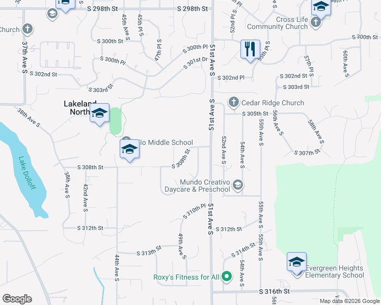 map of restaurants, bars, coffee shops, grocery stores, and more near 30811 50th Avenue South in Auburn