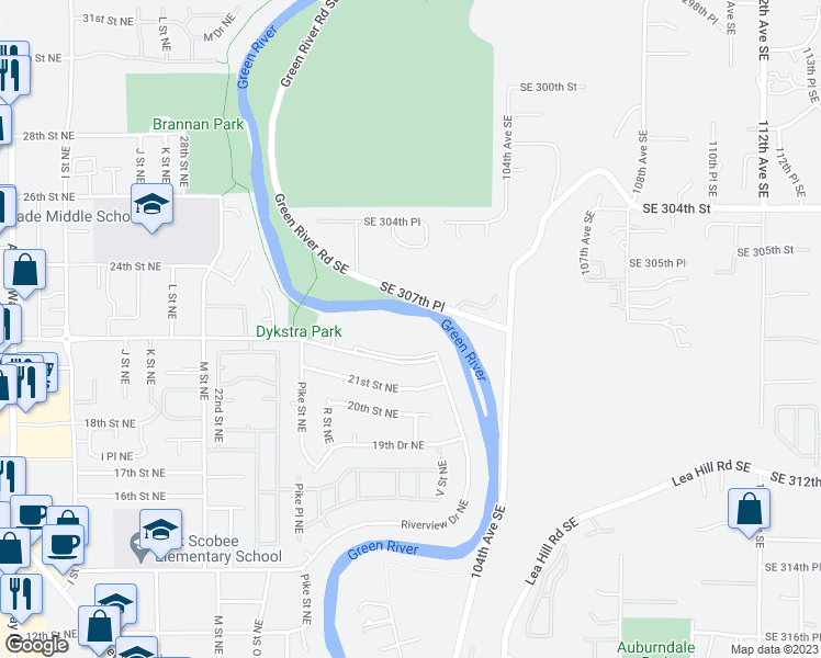 map of restaurants, bars, coffee shops, grocery stores, and more near 1901 22nd Way Northeast in Auburn