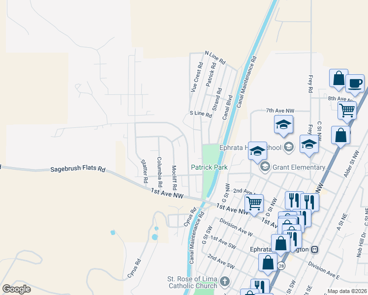 map of restaurants, bars, coffee shops, grocery stores, and more near 245 Maringo Road in Ephrata