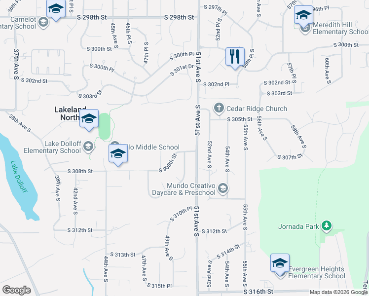 map of restaurants, bars, coffee shops, grocery stores, and more near 30811 50th Avenue South in Auburn