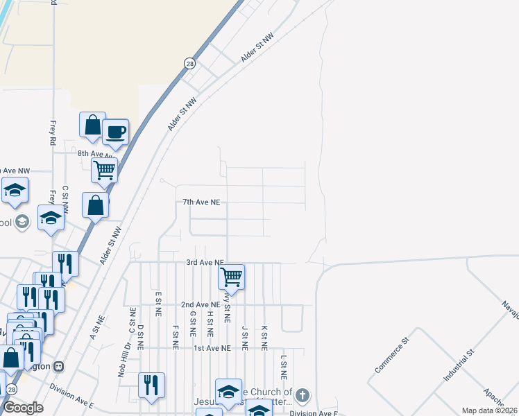 map of restaurants, bars, coffee shops, grocery stores, and more near 1012 7th Avenue Northeast in Ephrata