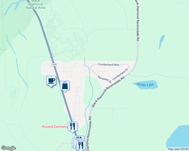 map of restaurants, bars, coffee shops, grocery stores, and more near 25405 Kanasket Drive in Black Diamond
