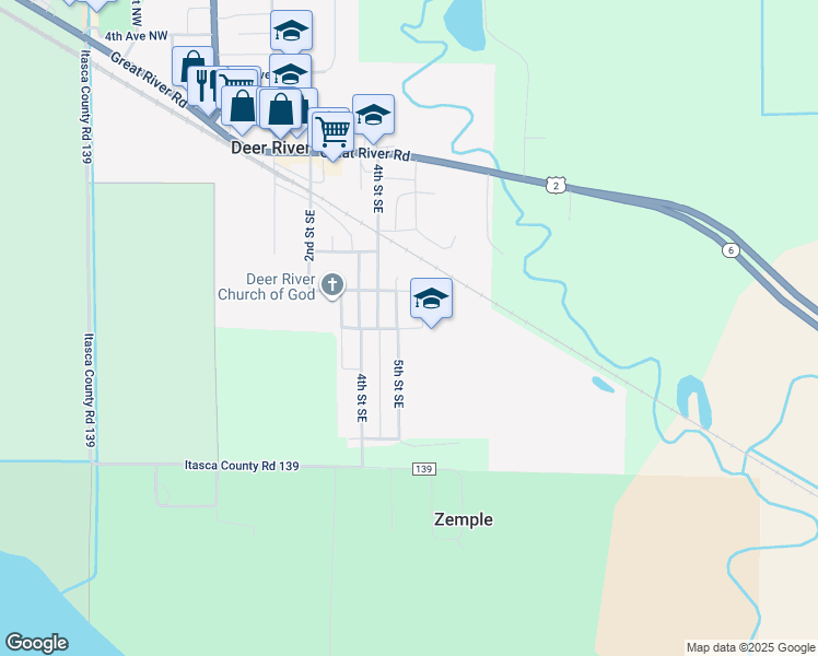 map of restaurants, bars, coffee shops, grocery stores, and more near 500 5th Street Southeast in Deer River