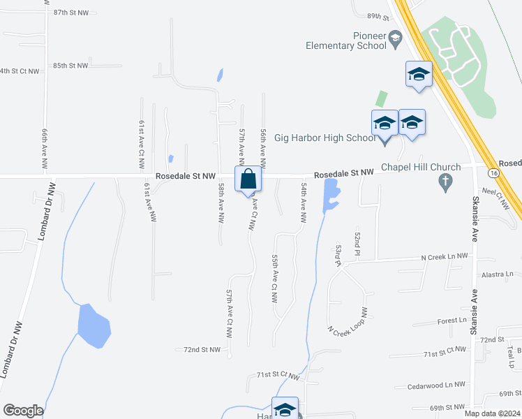 map of restaurants, bars, coffee shops, grocery stores, and more near 7809 56th Avenue Court Northwest in Gig Harbor