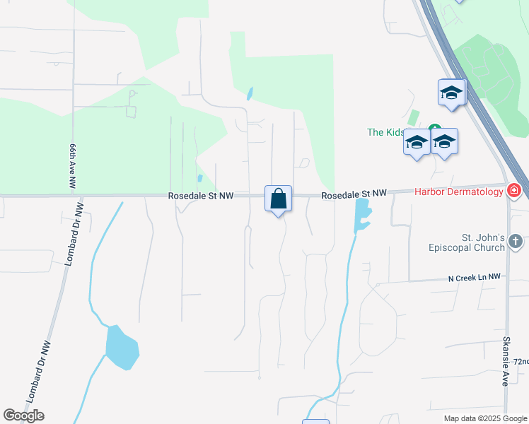 map of restaurants, bars, coffee shops, grocery stores, and more near 5708 Rosedale Street Northwest in Gig Harbor