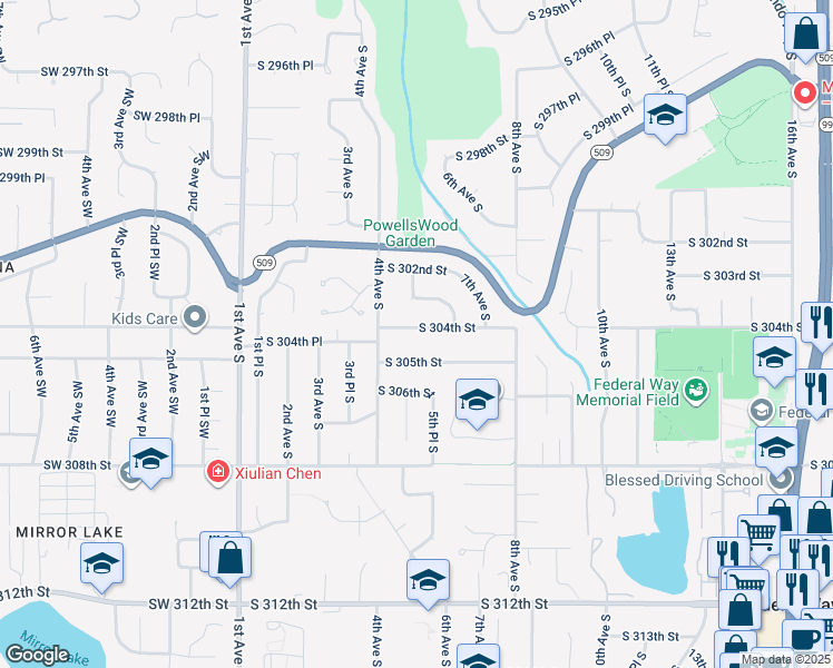 map of restaurants, bars, coffee shops, grocery stores, and more near 429 South 304th Street in Federal Way