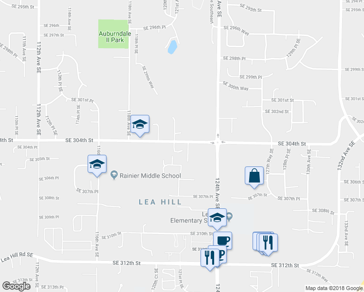 map of restaurants, bars, coffee shops, grocery stores, and more near 12116 Southeast 304th Court in Auburn