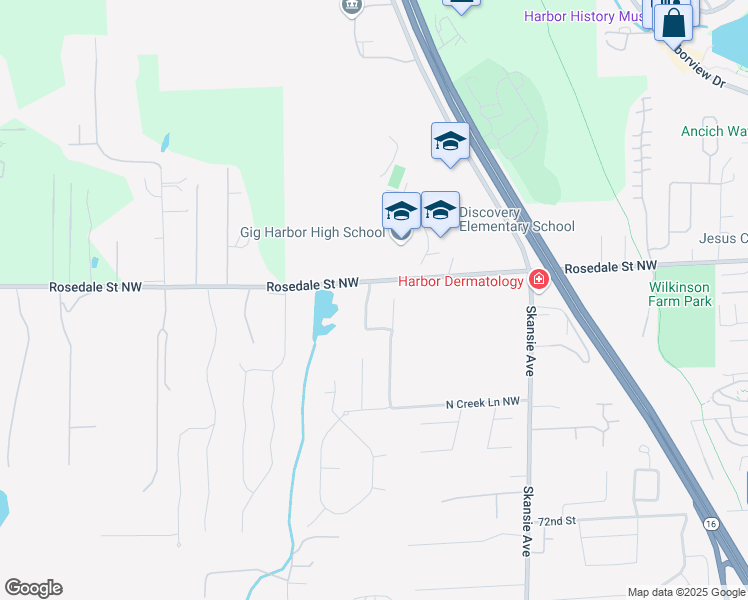 map of restaurants, bars, coffee shops, grocery stores, and more near 7957 Schoolhouse Avenue Northwest in Gig Harbor