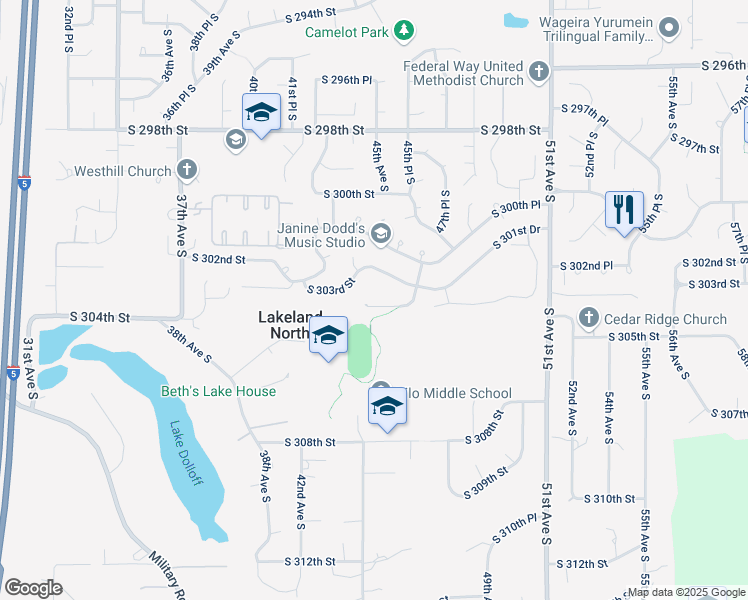 map of restaurants, bars, coffee shops, grocery stores, and more near 30137 46th Avenue South in Auburn