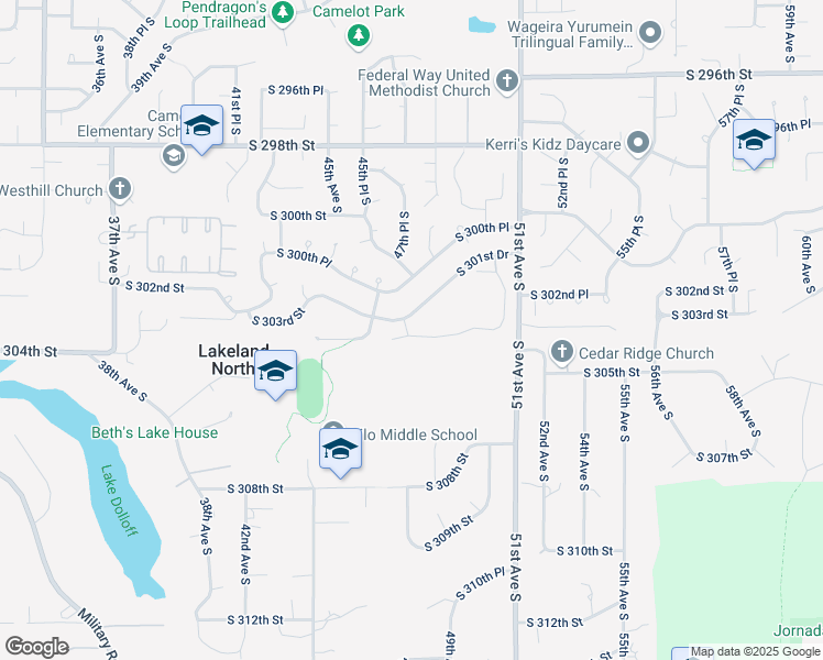 map of restaurants, bars, coffee shops, grocery stores, and more near 4624 South 302nd Lane in Auburn