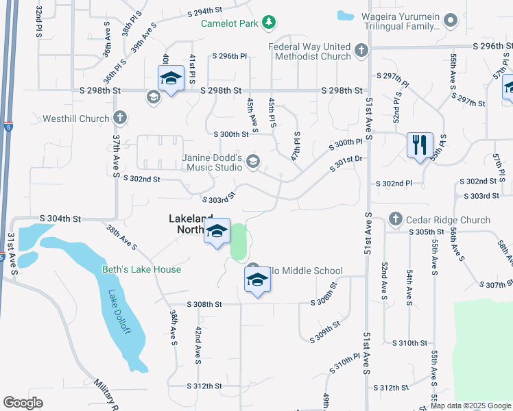 map of restaurants, bars, coffee shops, grocery stores, and more near 30137 46th Avenue South in Auburn