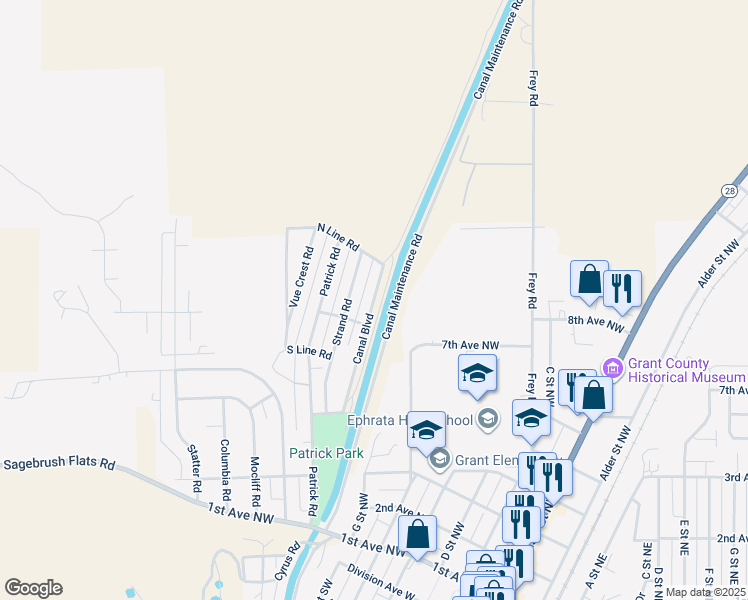 map of restaurants, bars, coffee shops, grocery stores, and more near 588 North Line Road in Ephrata