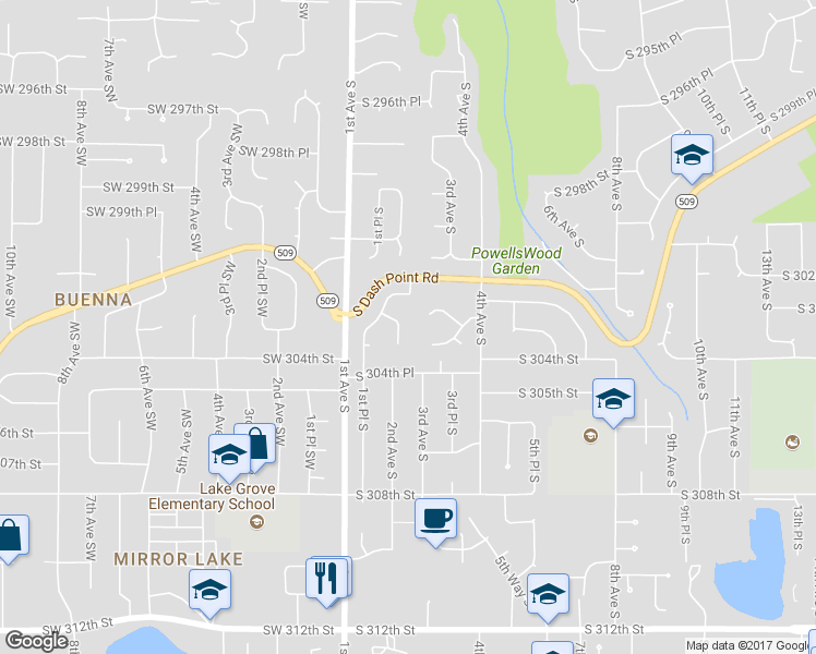 map of restaurants, bars, coffee shops, grocery stores, and more near 30230 2nd Avenue South in Federal Way