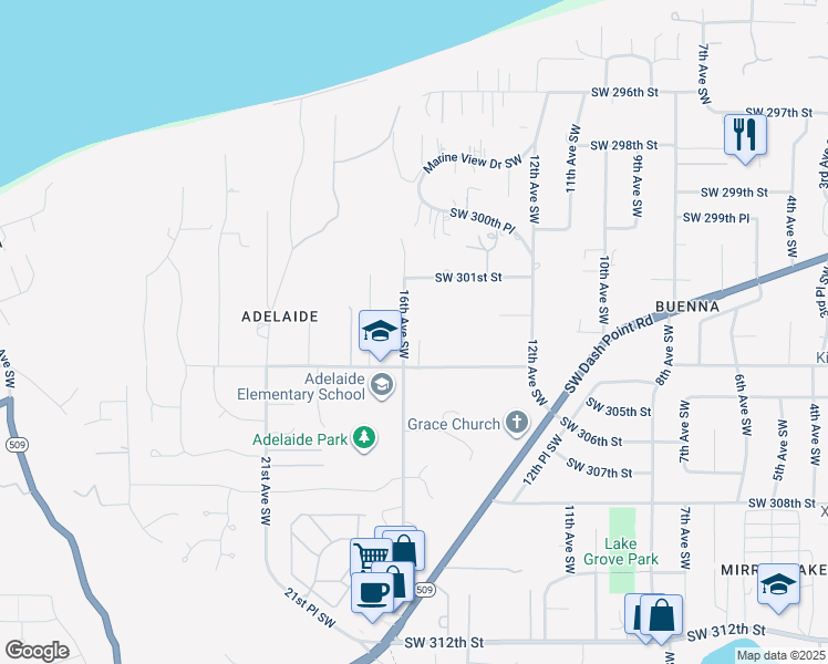 map of restaurants, bars, coffee shops, grocery stores, and more near 30146 16th Avenue Southwest in Federal Way