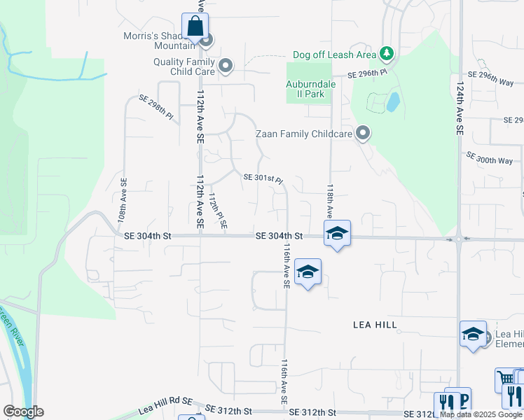 map of restaurants, bars, coffee shops, grocery stores, and more near 30228 114th Place Southeast in Auburn