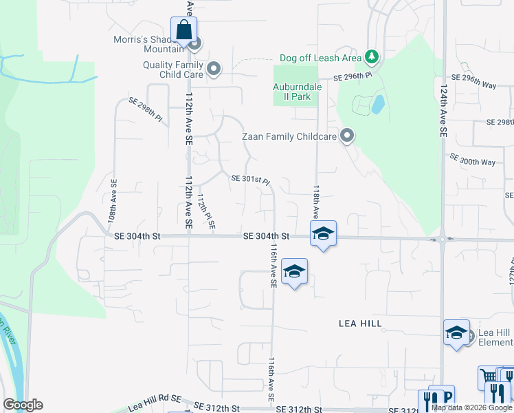 map of restaurants, bars, coffee shops, grocery stores, and more near 30228 114th Place Southeast in Auburn