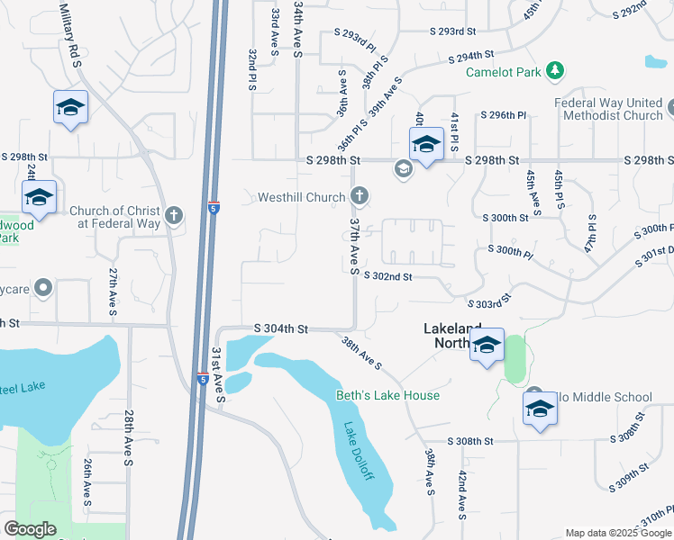 map of restaurants, bars, coffee shops, grocery stores, and more near 30149 36th Place South in Auburn