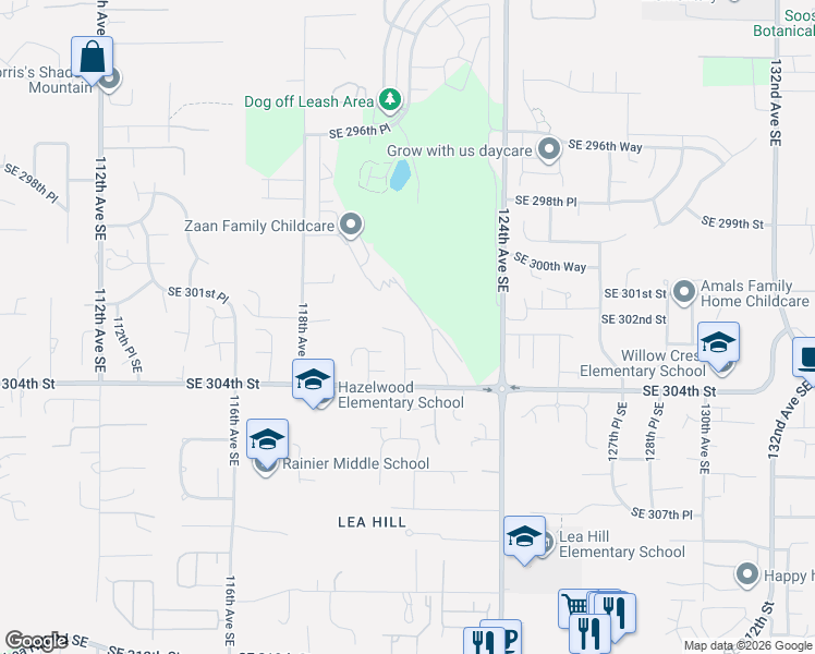 map of restaurants, bars, coffee shops, grocery stores, and more near 30346 121st Place Southeast in Auburn