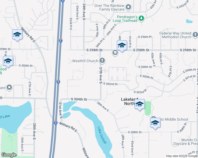 map of restaurants, bars, coffee shops, grocery stores, and more near 30155 36th Place South in Auburn
