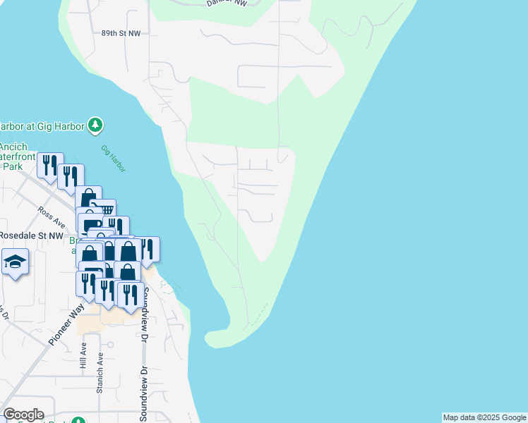 map of restaurants, bars, coffee shops, grocery stores, and more near 2411 81st Street Northwest in Gig Harbor