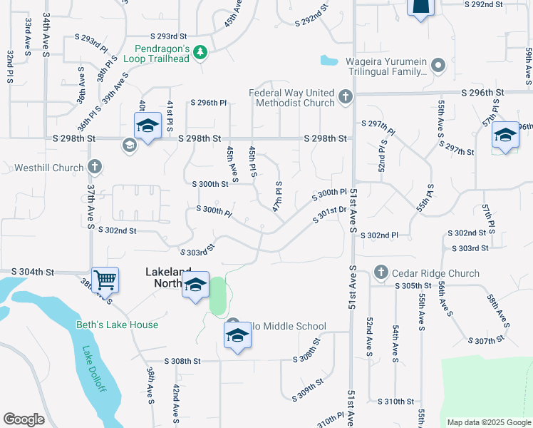 map of restaurants, bars, coffee shops, grocery stores, and more near 30019 47th Place South in Auburn