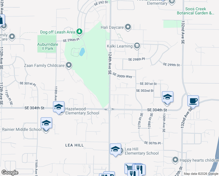 map of restaurants, bars, coffee shops, grocery stores, and more near 30160 124th Avenue Southeast in Auburn