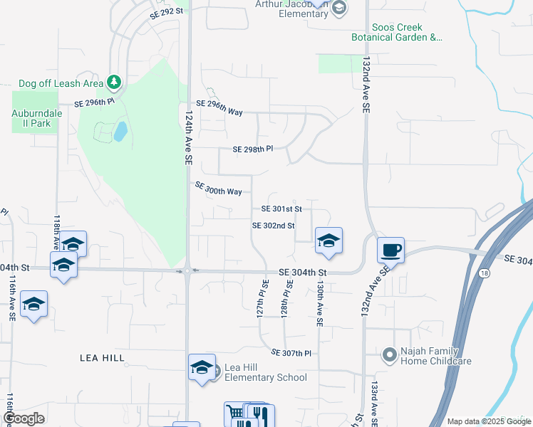 map of restaurants, bars, coffee shops, grocery stores, and more near 30041 128th Court Southeast in Auburn